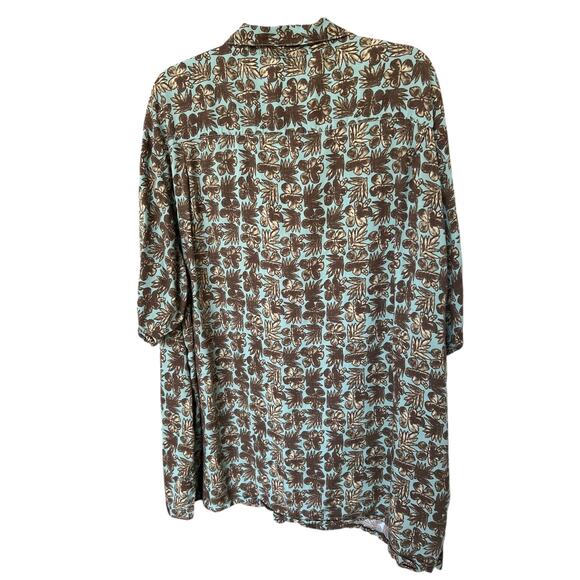 Caribbean Joe Men's Blue & Brown Floral Print Short Sleeve Button Shirt Size 2XL - Picture 6 of 6